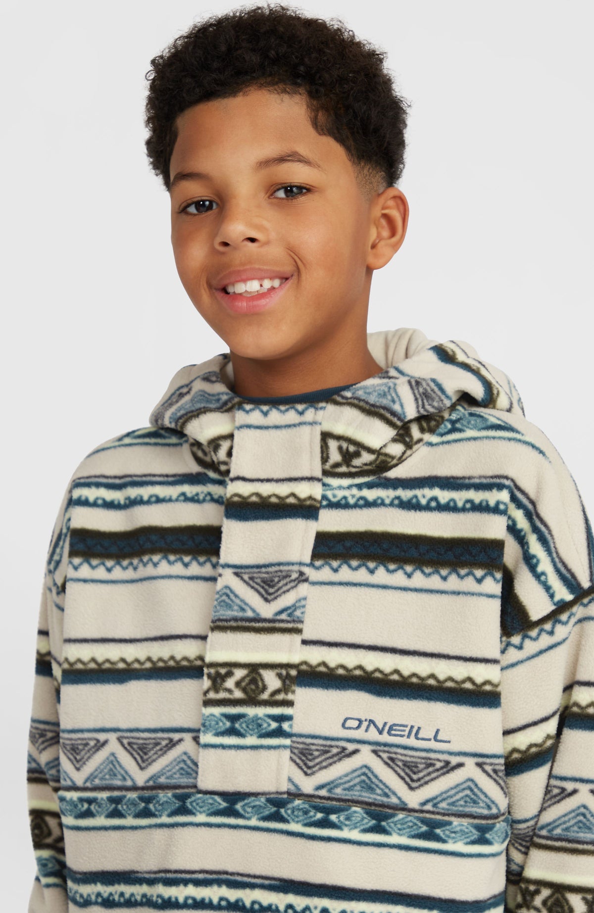 Superfleece hoodie met halve rits | Grey Ikat Stripe