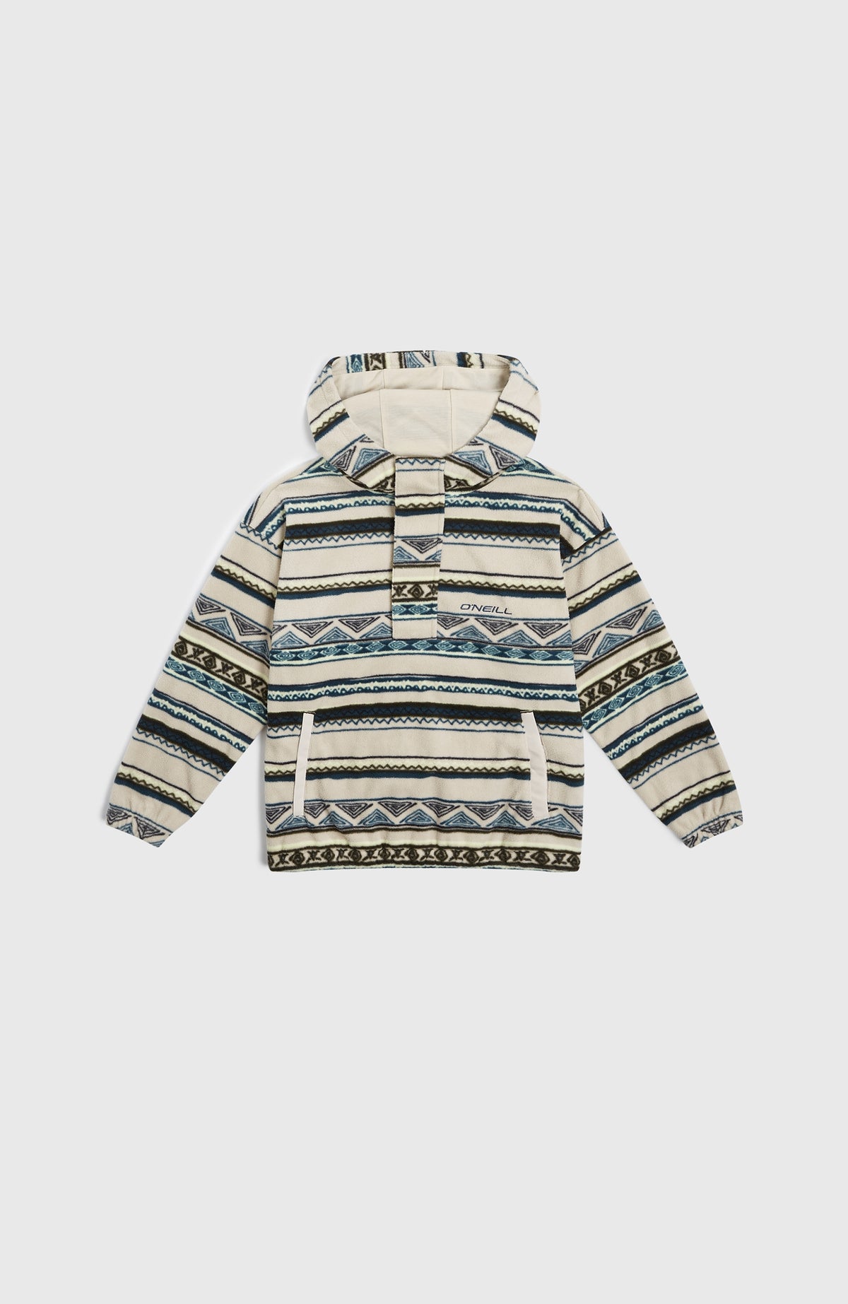 Superfleece hoodie met halve rits | Grey Ikat Stripe
