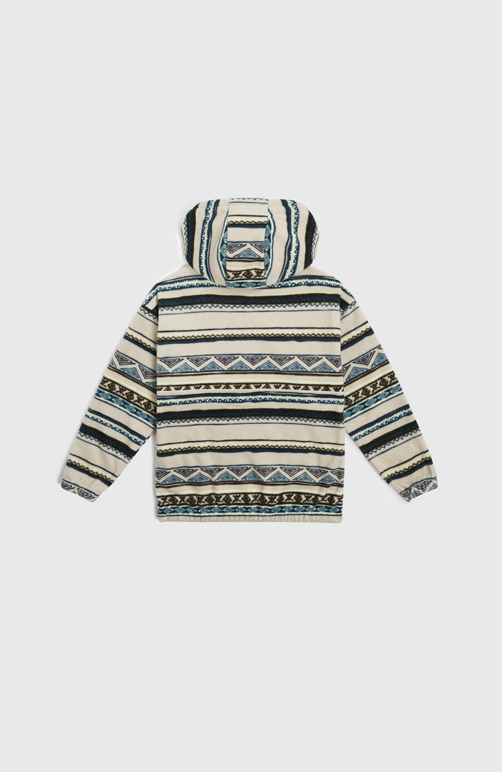 Superfleece hoodie met halve rits | Grey Ikat Stripe