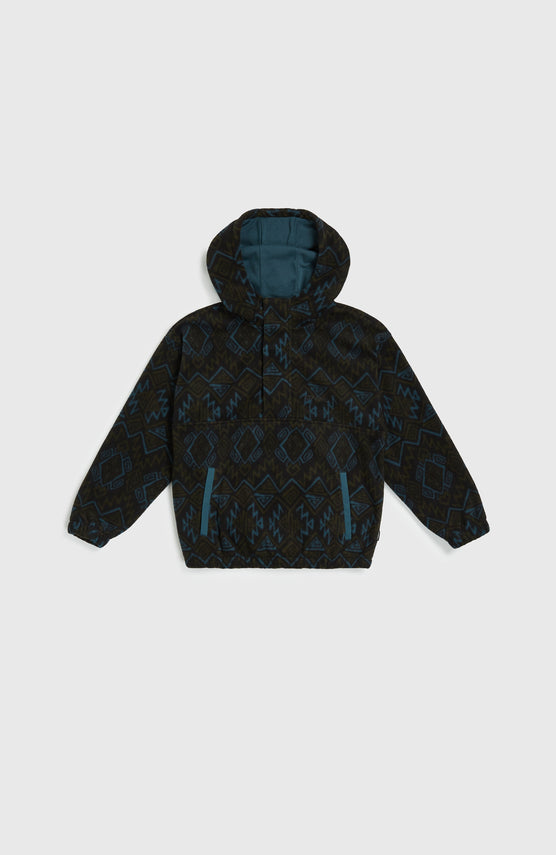 Superfleece hoodie met halve rits | Black Retro Ikat