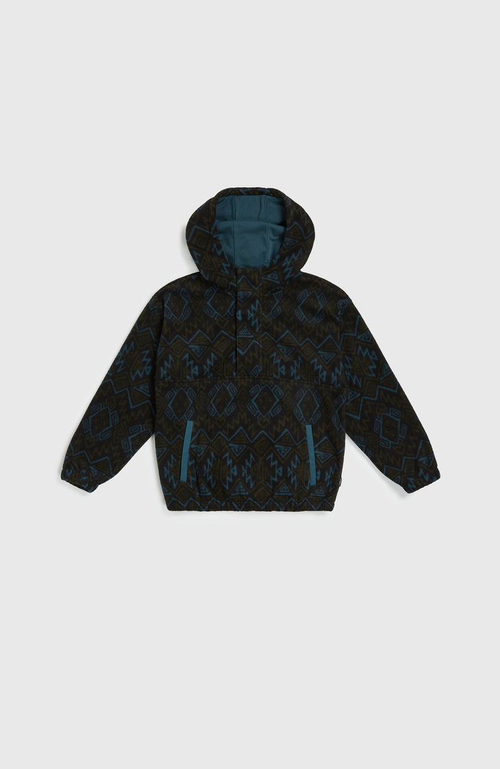 Superfleece hoodie met halve rits | Black Retro Ikat