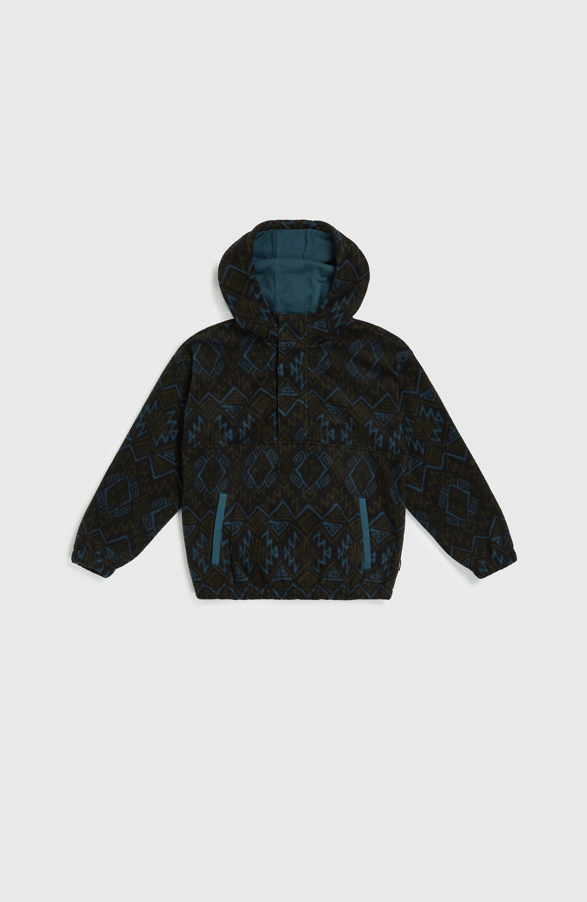 Superfleece hoodie met halve rits | Black Retro Ikat