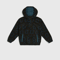 Superfleece hoodie met halve rits | Black Retro Ikat