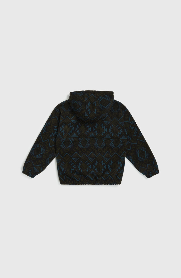 Superfleece hoodie met halve rits | Black Retro Ikat
