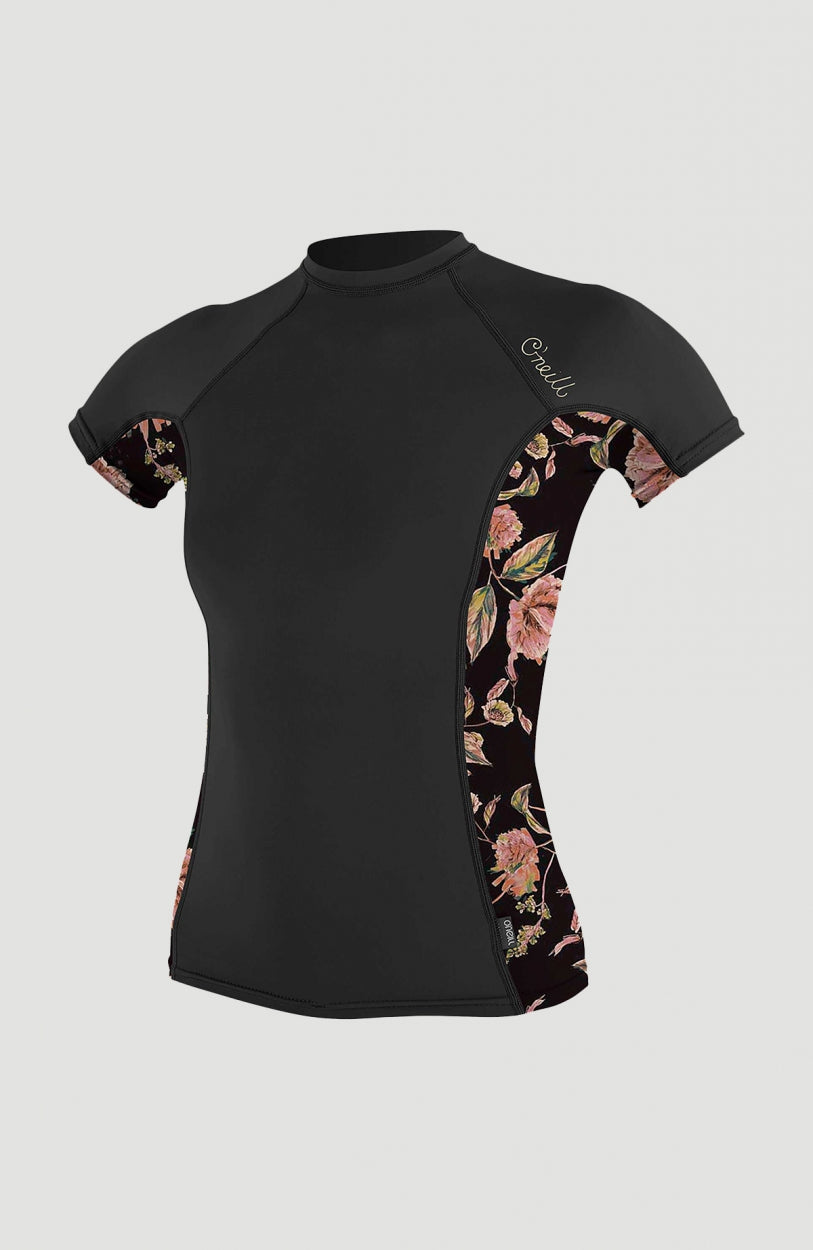 Side Print Short Sleeve Rash Guard | Black