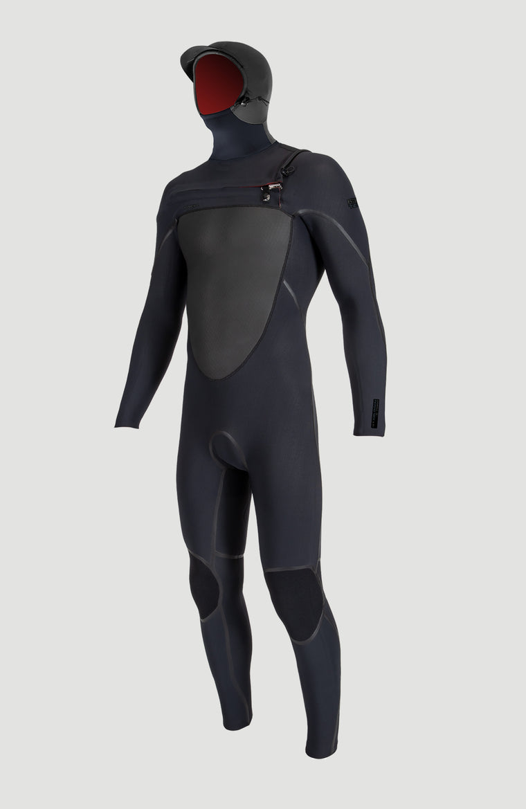 Psycho Tech 6/4mm Chest Zip Full Wetsuit met Kap | BLACK/BLACK