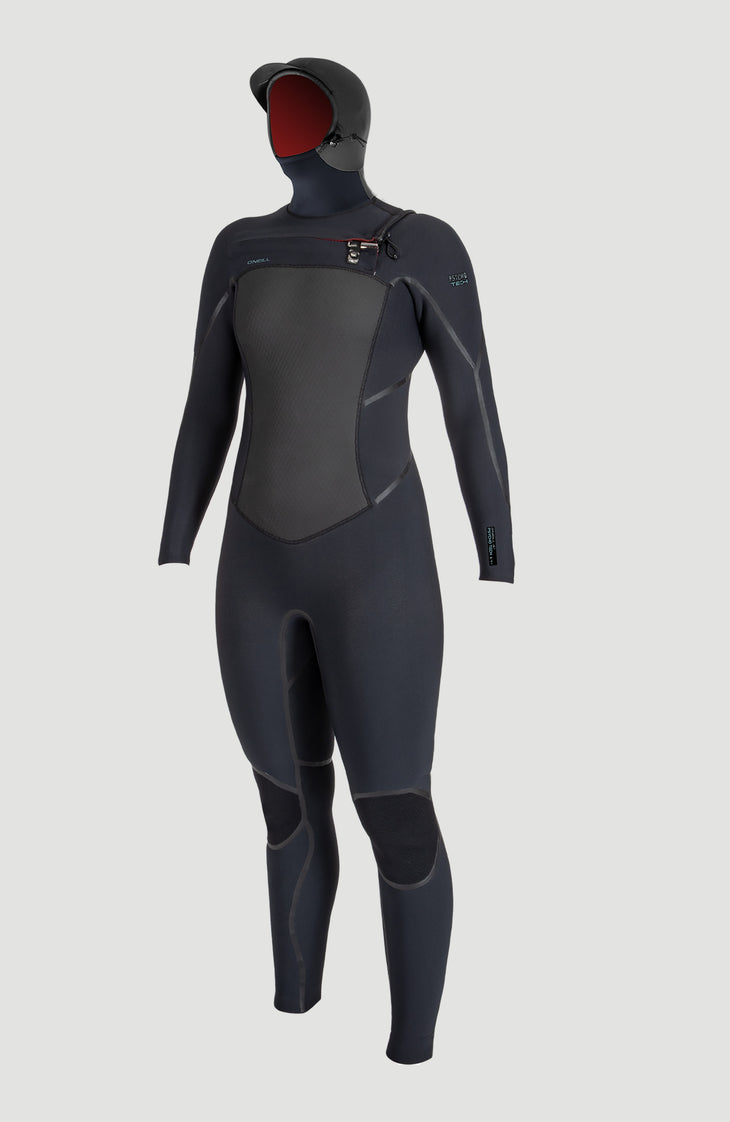 Psycho Tech 6/4mm Chest Zip Full Wetsuit met Kap | BLACK/BLACK