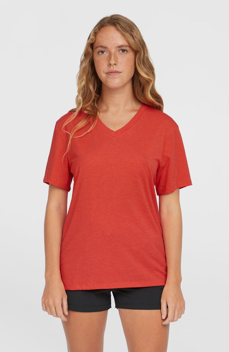 T-shirt Essentials met V-hals | Sunrise Red