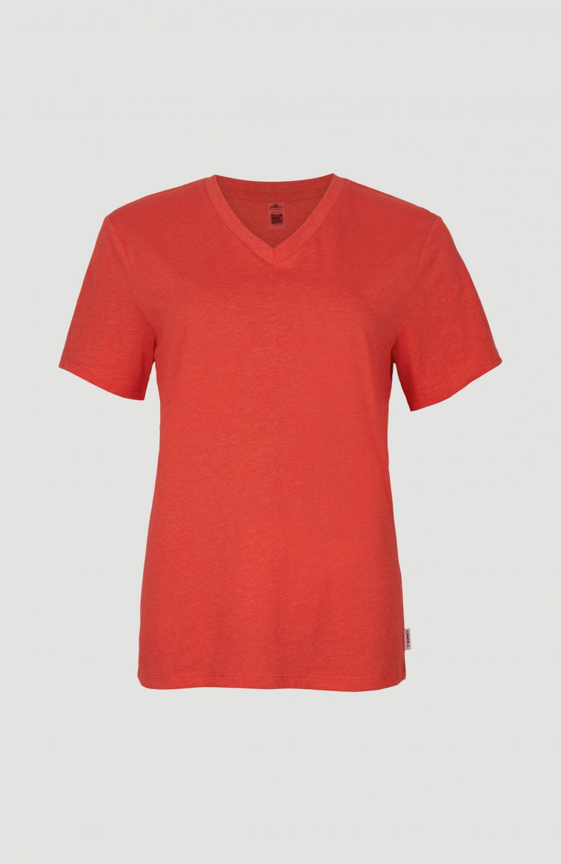 T-shirt Essentials met V-hals | Sunrise Red