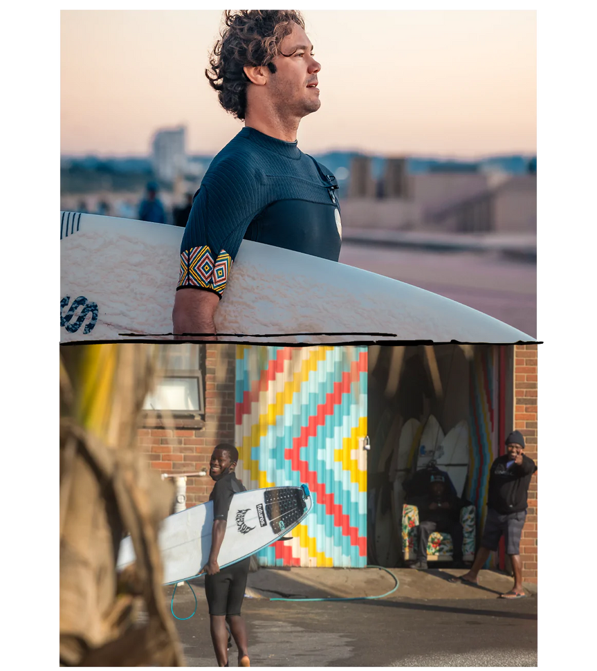 Deze capsulecollectie met felle en eigentijdse kleuren is geïnspireerd op het ontwerp van de deuren van het hoofdkantoor van SNSC in Durban. Het is geverfd door de kinderen die onderdeel zijn van het SNSC programma onder begeleiding van een SNSC supporter en Durban artiest, Mook Lion.